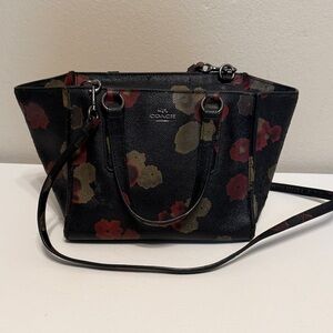 Coach Black and Red Floral Mini Tote Crossbody Zip Tote Read Condition